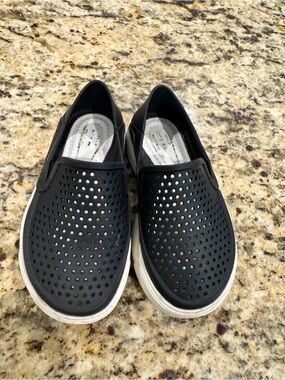 CROCS Kids Black Slip-On Perforated Sneakers with White Sole
